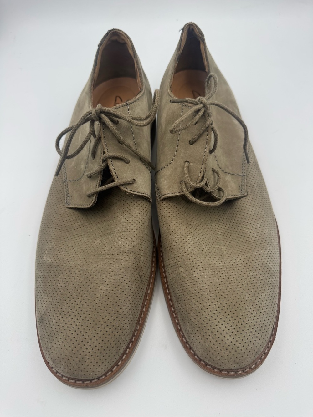 Clarks Men's Perforated Taupe Suede Derby Shoes